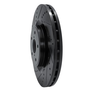 Subaru WRX Brake Rotor (1) - Front Left - R1 Concepts - Drilled & Slotted - Black - `18-`25